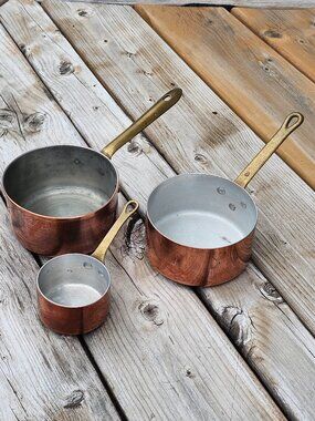 LOT of 3 Tagus Copper  5” & 4.75” & 3" Skillets Brass Handle Portugal